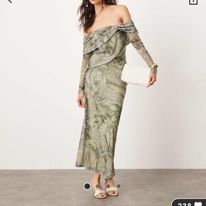 NWT ASOS Off-shoulder Midi Dress in Landscape print Sz 4